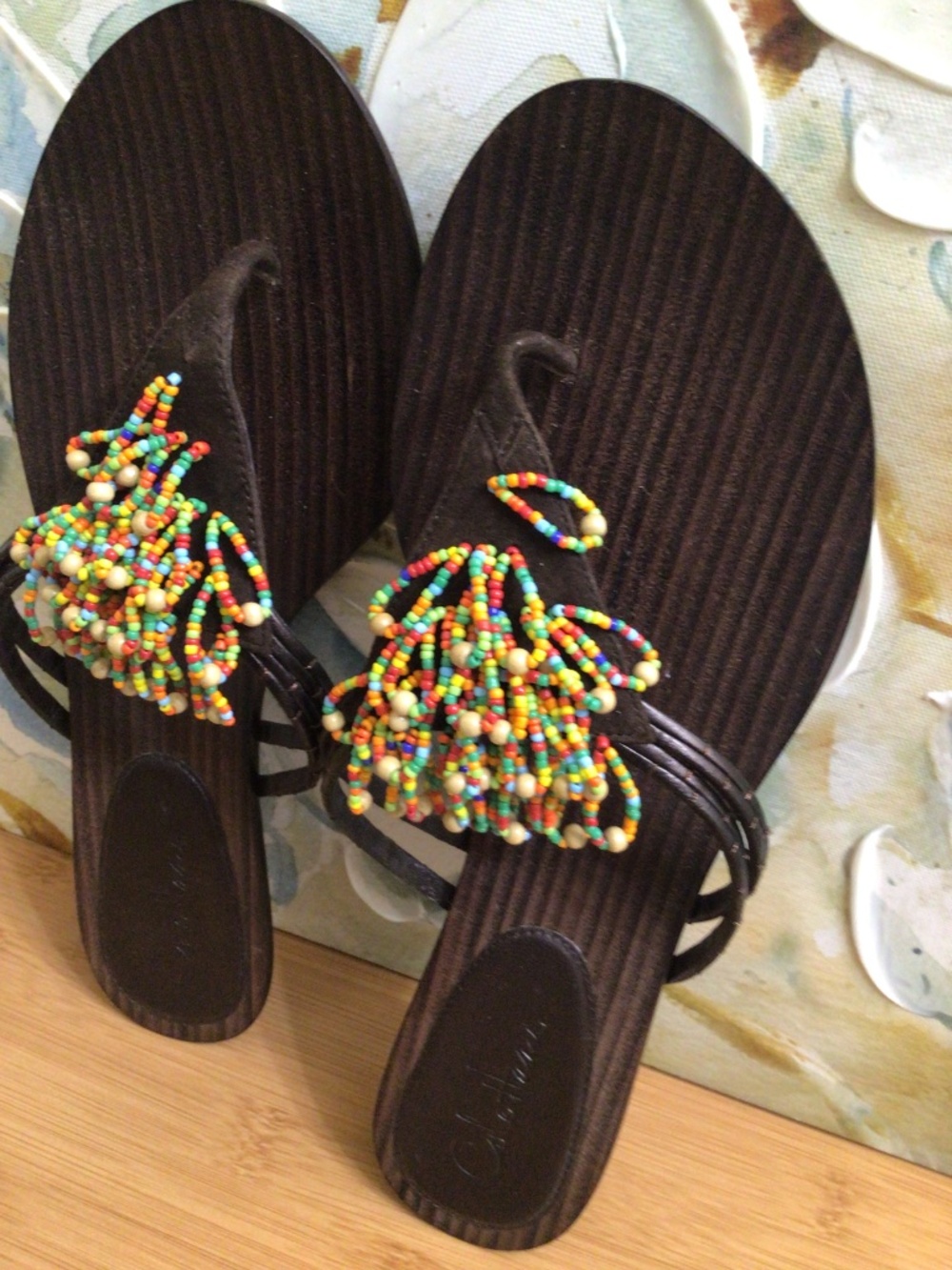 Cole Haan Dark Brown Beaded Tassel Sandals - Picture 5 of 15